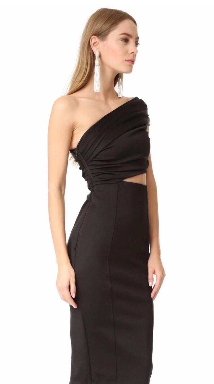 MISHA COLLECTION Black One-Shoulder Midi Dress